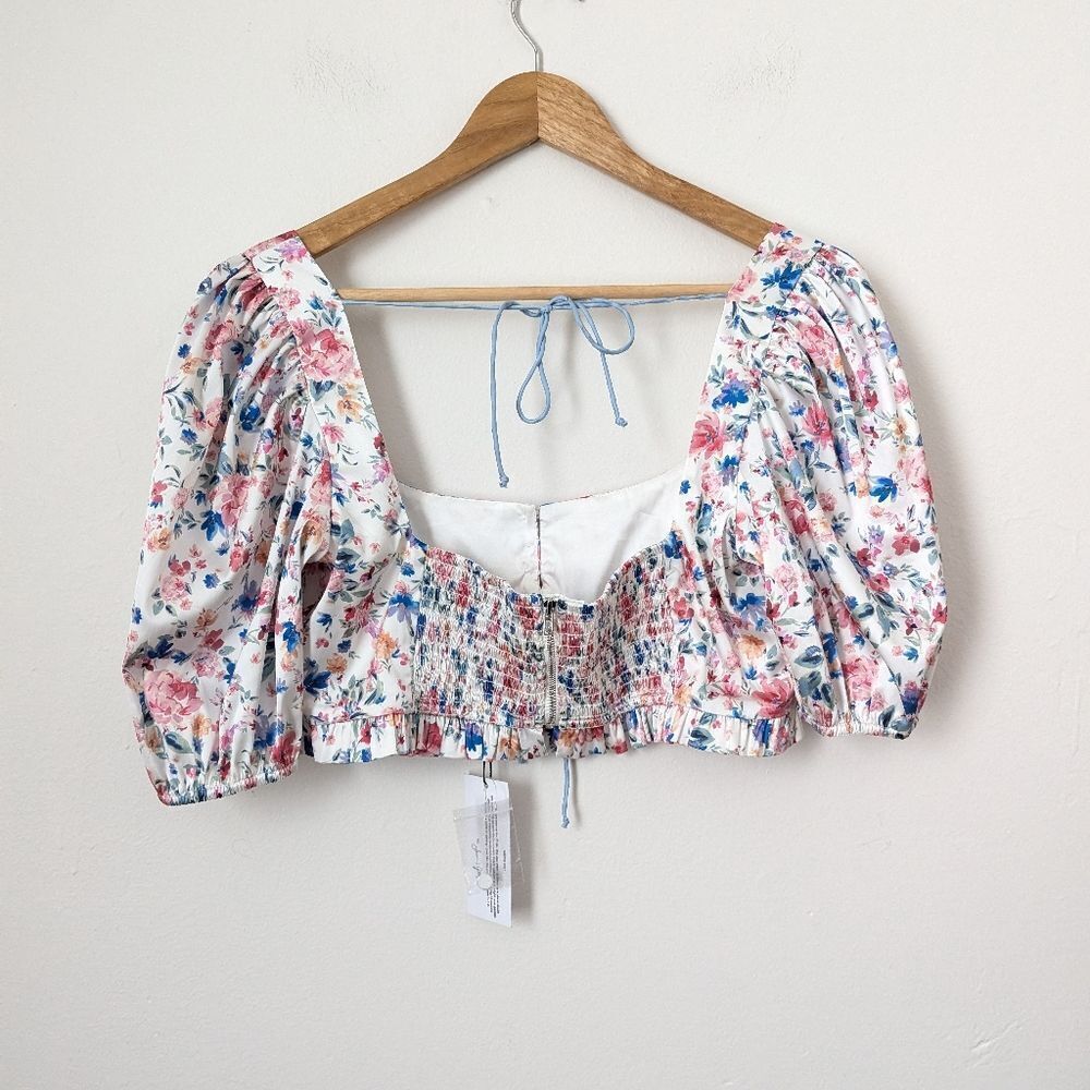 NWT For Love and Lemons white blue pink floral Juliet skirt crop top set M/L - Picture 6 of 10
